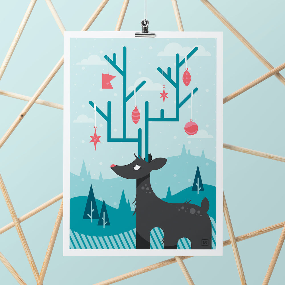 MN Christmas Market Brown Deer Print Poster || Minnesota Made Gifts